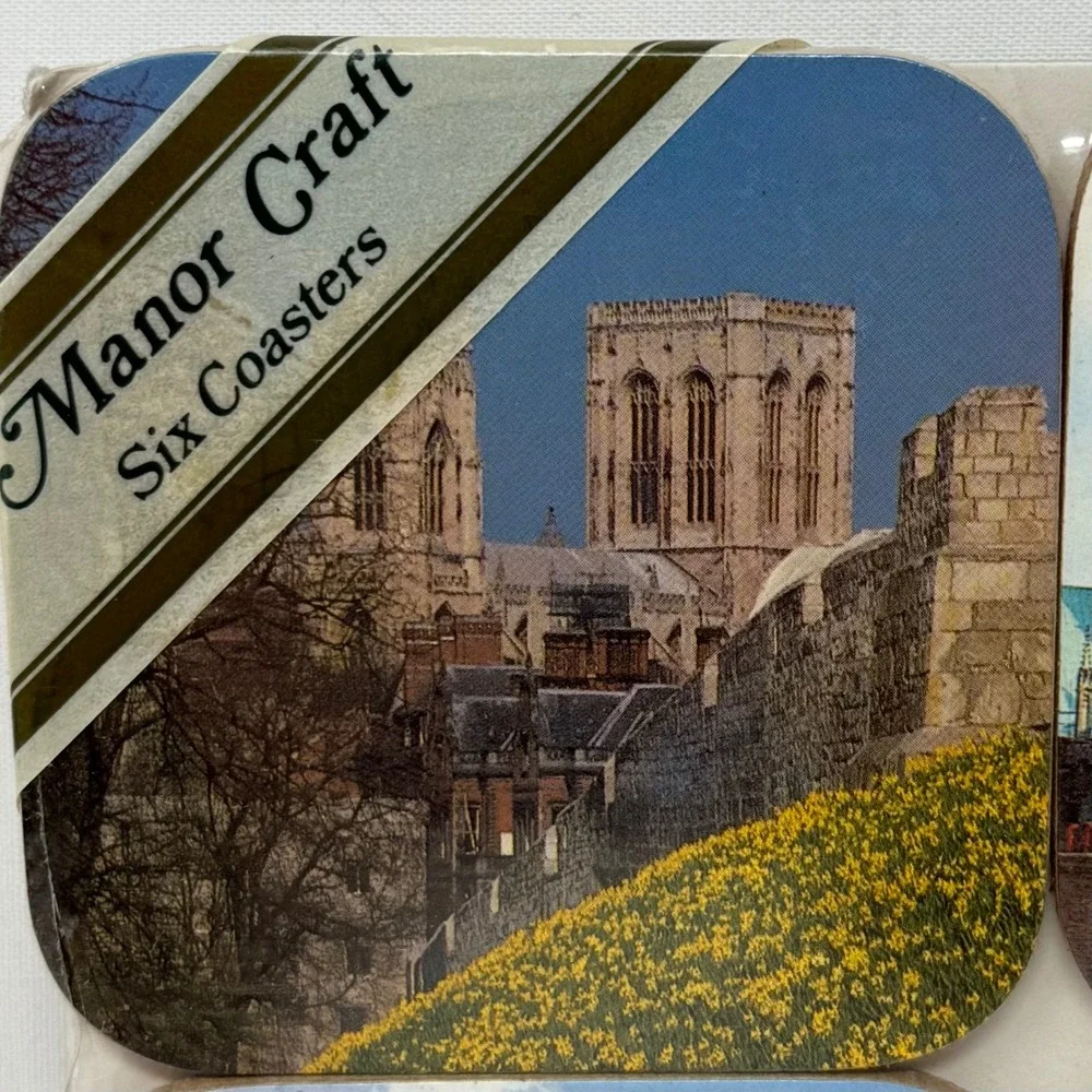 Manor Craft York Minster Cathedral England‎ Coasters Set 6 Vtg Souvenir NOS